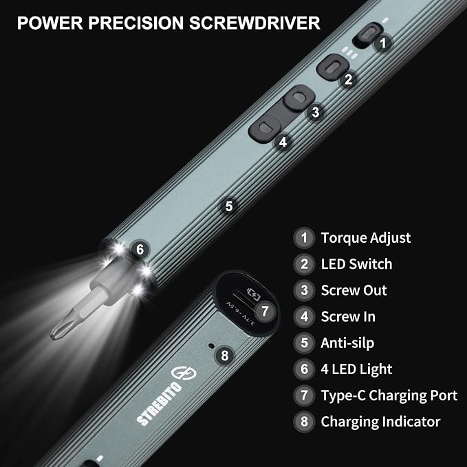 STREBITO 155 in 1 Electric Screwdriver Set, Small Electric Screwdriver Cordless with 140 S2 Magnetic Bits, Electronic Power Screwdriver Repair Tool Kit for RC, Computer, PC Building, Laptop
