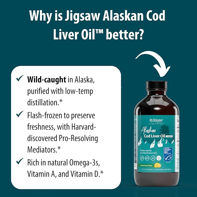 Jigsaw Health Alaskan Cod Liver Oil Liquid, 48 Servings