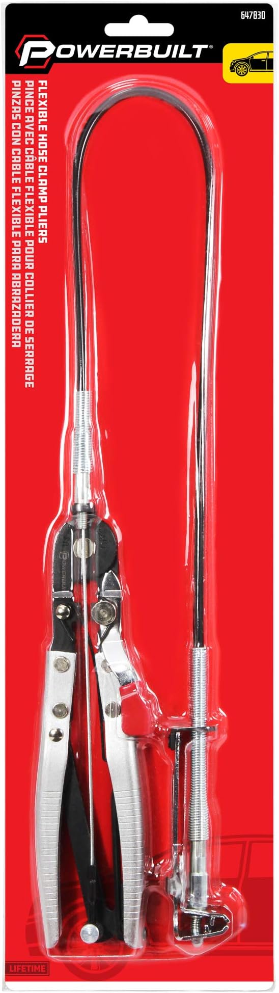 Powerbuilt 24-Inch Flexible Hose Clamp Pliers, Locking Cable Tool for 1/2" to 2-1/4" Spring Hose Clamps, Works on Plastic and Metal Clamps in Hard-to-Reach Areas - 647831