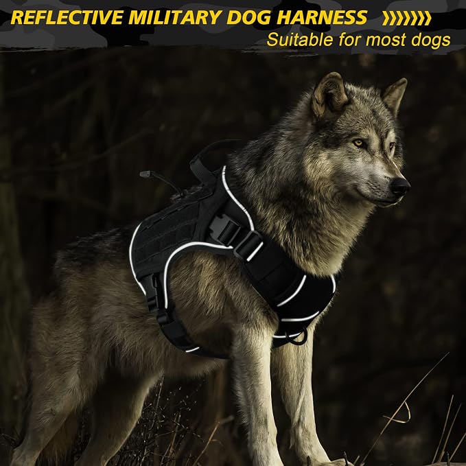 WINGOIN Black Tactical Dog Harness for Extra Large Dogs,No Pull Dog Harness | Heavy Duty with Handle,Adjustable Reflective,Military K9 Style,Big Size Dog Vest,for Great Danen,for Walking Running Hunting