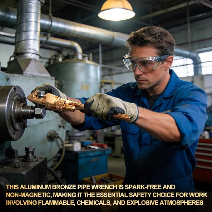 Hicarer 14'' Non-Sparking Pipe Wrench | Opening Max 65mm, Aluminum Bronze Spark-free Adjustable Pipe Spanner Straight Plumbing Wrench, Corrosion Resistant