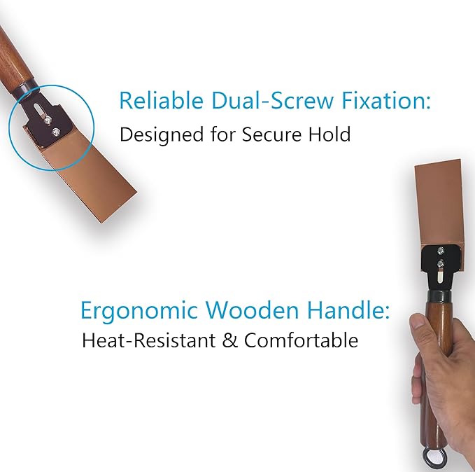 ‌Gloxyuni Flat Copper Spoon Welder Backer Tools Welders Helper Welding Equipment Paddle Backer with Wooden Heat-Resistant Handle & Dual-Screw Fastening