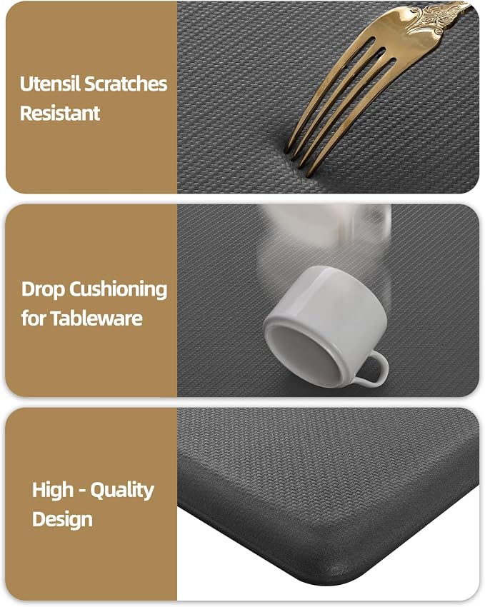 Color&Geometry 0.71" Extra Thick Anti Fatigue Cushion Kitchen Floor Mat,Easy Clean, Water & Oil Proof, Non Slip, Foam Padded Runner Rug for Front Sink,20"x 39" Grey (2.0 Version)