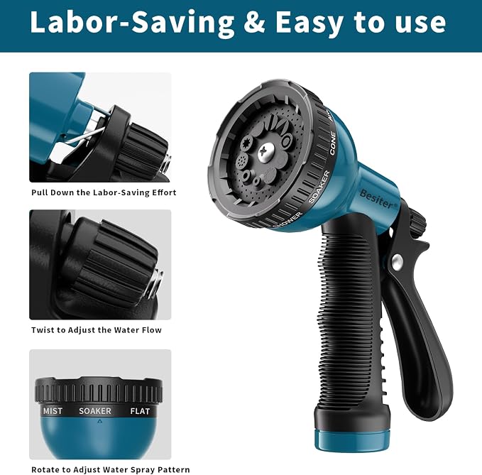 Garden Hose Nozzle Sprayer 10 Watering Patterns Spray Nozzles Heavy Duty Hose Head Lightweight Hose Attachment 2 Pack