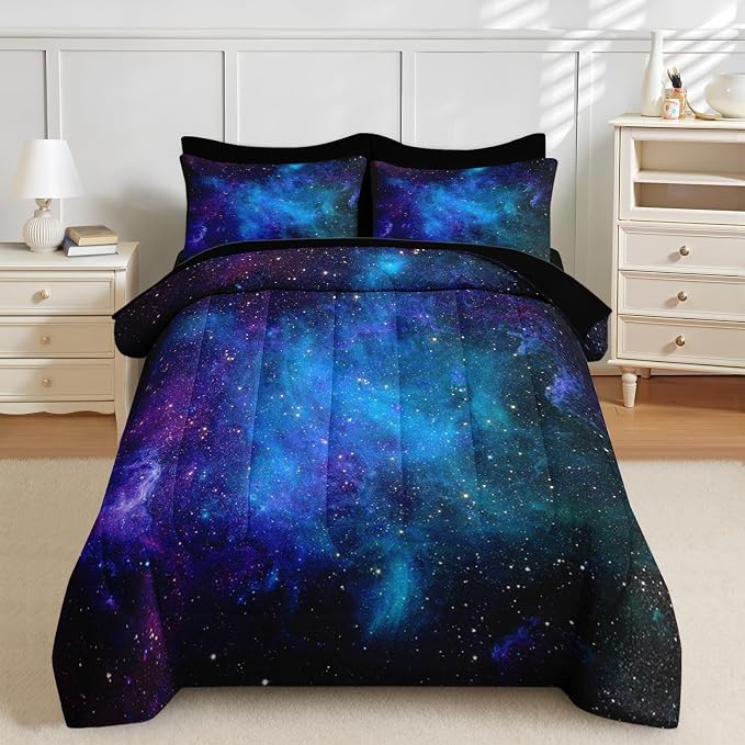 Nesker Comforter Set Full Size, Galaxy Retro Star 7 Pcs Bedding for Kids and Adults, Space Science Night Sky Bed Sheet Sets with Fitted Sheet 2 Pillowcases & 2 Shams