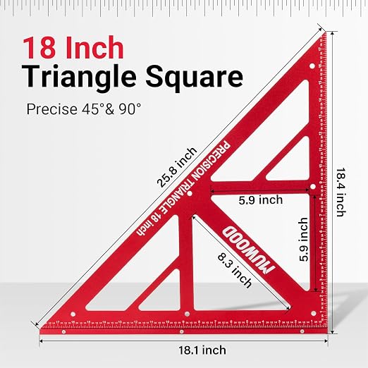 Precision Triangle Square 18 inch, Imperial Scale Framing Square for Precise 90 and 45-Degree Measurement, Aluminum Alloy Architect Ruler for Carpenter