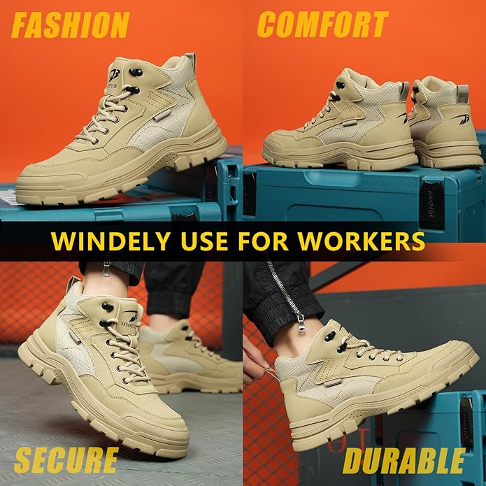 Work Boots for Men,Lightweight Breathable High Top Steel Toe Boots,Indestructible Steel Toe Shoes,Non Slip Safety Work Shoes.