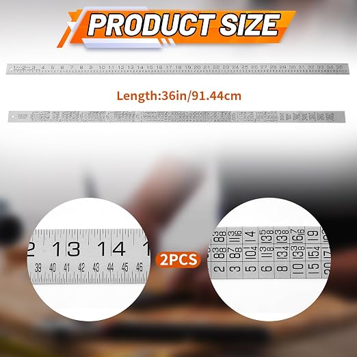 Tellegloww 2 Pcs Steel Ruler 1-1/4 in x 3 ft Machinist Rule Measuring Tool for Machinist Tinner Circumference Measurement Metalworking Industrial Drawing Engineering