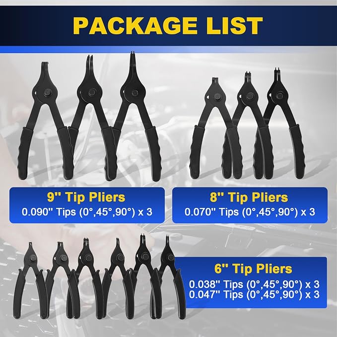 DASBET 14PCS Snap Ring Pliers Set with 45°/90° Bent & Straight