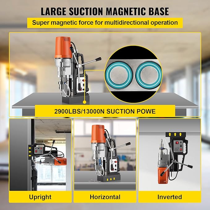 VEVOR 1680W MD50 Magnetic Drill 300 RPM Spindle Speed Electric Magnetic Drilling System with 2 Inch Boring Diameter and 2900 LBS Magnet Force
