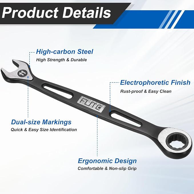 HARFINGTON Ratcheting Combination Wrench 11mm Stubby Wrench Metric High Carbon Steel Double 12-Point Box Open-Ended Ratchet Spanner Tool for Household Garage Workshop Auto Repairs, Black
