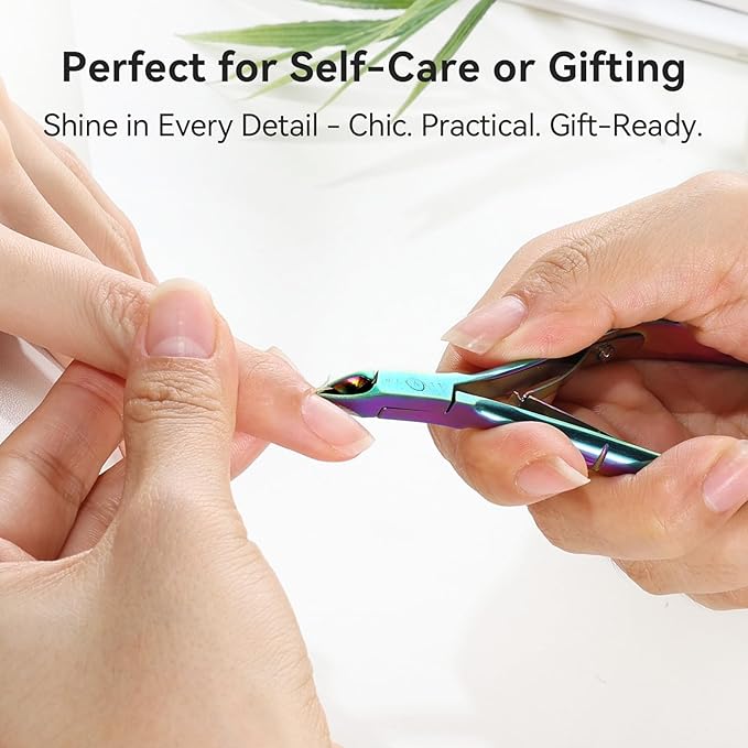 Makartt Cuticle Trimmer with Cuticle Pushers: Cuticle Nipper Professional Manicure Pedicure Set, Stainless Steel Cuticle Remover Kit with Dual End Nail Pusher & Scraper (Rainbow Titanium, 3 PCS)