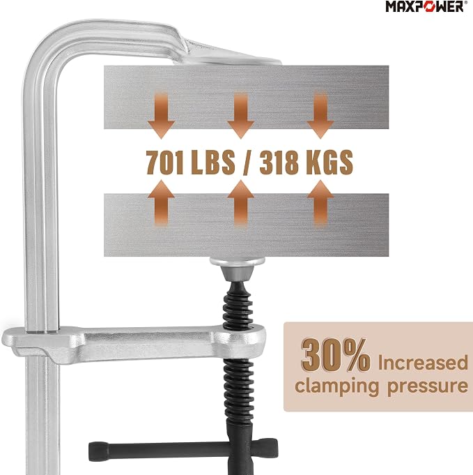 MAXPOWER 8-inch F Clamp, 3-1/8 inch Throat, 701 LBS Clamping Pressure