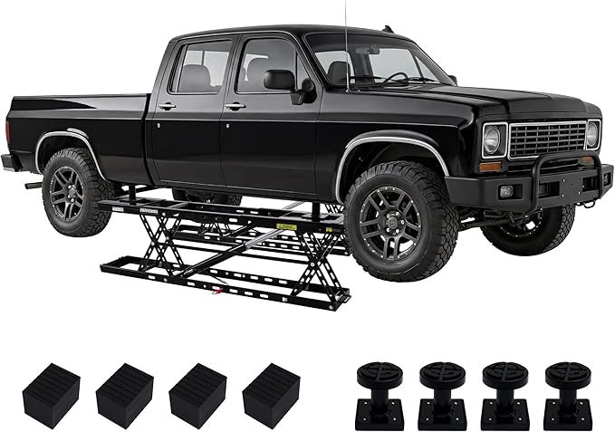 Albott 8000 LBS Portable Car Lift for Home Garage, Heavy-Duty Q355B Steel Vehicle Lift, Adjustable Height up to 27.4", 25–30s Fast Cycle, Locking Levers, Extension Plate, Foldable with Wheels