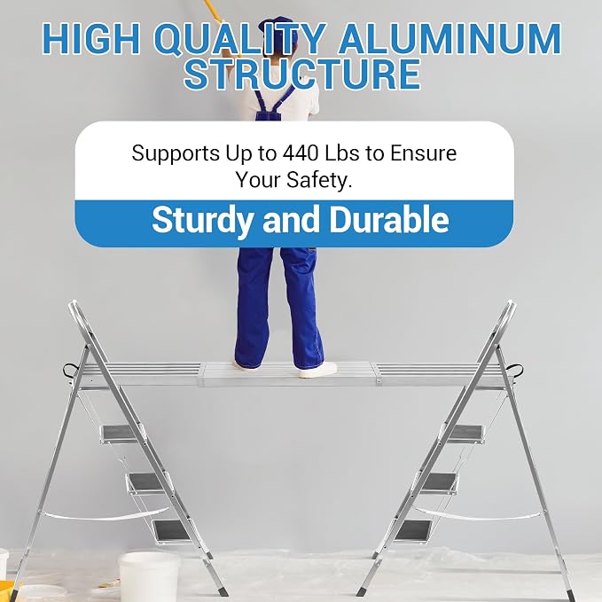9-15FT Aluminum Telescoping Plank, 440lbs Capacity, Extension Scaffolding Plank with Skid-Proof Platform Scaffold Ladder Accessory