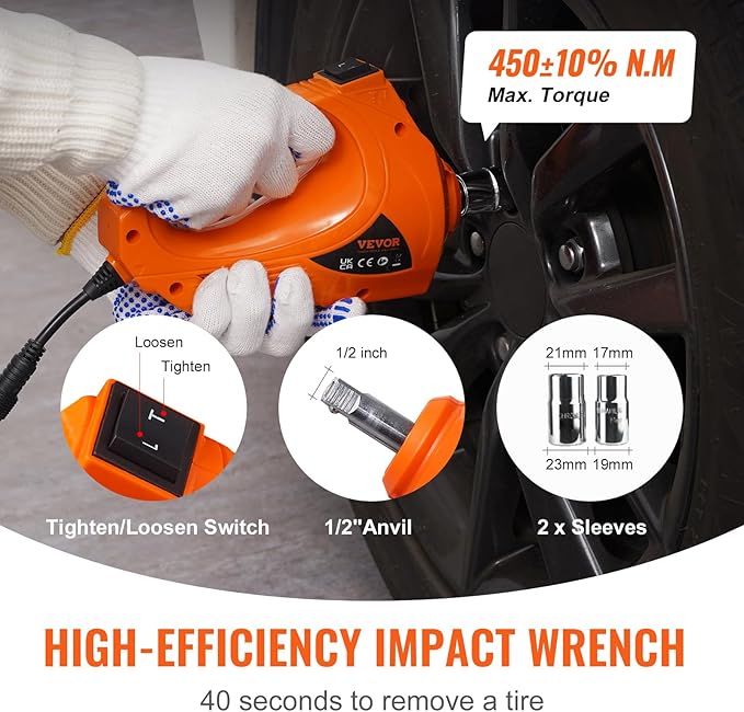 VEVOR Electric Car Jack, 5 Ton/11023 LBS Hydraulic Jack Lift with Electric Impact Wrench, Built-in Inflatable Pump, and LED Light for SUV MPV Sedan Truck Change Tires Garage Repair