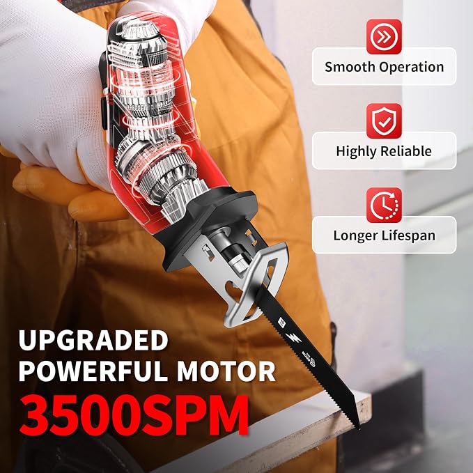 FULLYEA Reciprocating Saw Cordless, 0-3500SPM Variable Speed Reciprocating Saws with 4 Saw Blades, Tool-Free Blade Change, Electric Saws for Metal Wood Plastic Cutting