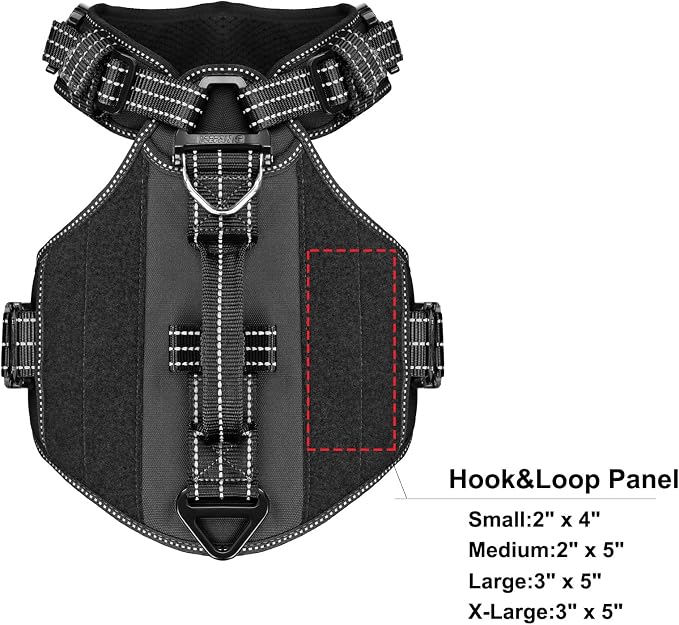 ICEFANG Quick-Moving Tactical Dog Harness for Large Dogs,No Pull Dog Vest | Control Handle,Reflective,Full Metal Buckles,Adjustable,Hook-and-Loop Panel,Soft Padded,Black,Large