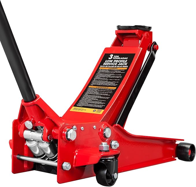 Big RED 3 Ton Low Profile Hydraulic Floor Jack, Dual Pump 6600lbs Heavy-Duty Steel, 3.125"-20" Lift for Cars/Trucks/SUVs w/Overload Protection & 1-Yr Warranty