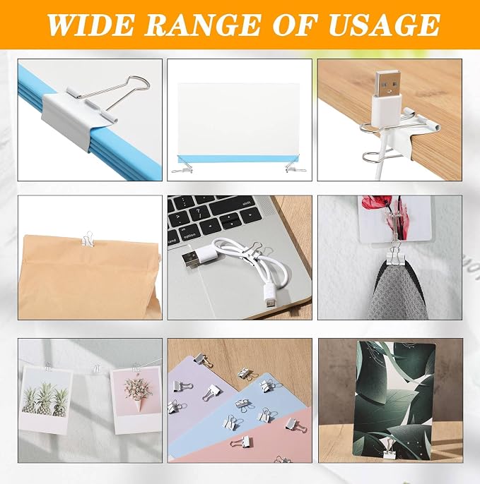 Jetec 500 Pack 0.6in/15mm White Metal Binder Clips Bulk mini Reusable Fold Back Binder Clips Paper Clamps Spring Steel Sturdy for Home Office School Supplies