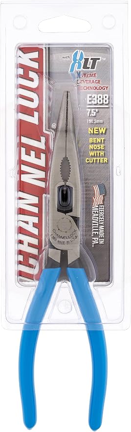 Channellock Bent Long Nose Plier Channel Lock 388 - Precision E Series, High Carbon Steel - 7.5-Inch