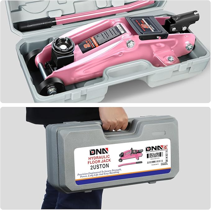 DNA Motoring Low Profile Hydraulic Trolley Service/Floor Jack, 2 Ton (4000 lbs) Capacity, Lifting Range 5.1"-13", Pink, TOOLS-00474-PK