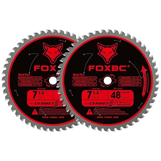 FOXBC 7 1/4 inch Metal Circular Saw Blade 48 Teeth, Metal and Stainless Steel Cutting Saw Blade, Ceramic Carbide with 5/8 Arbor - 2 Pack
