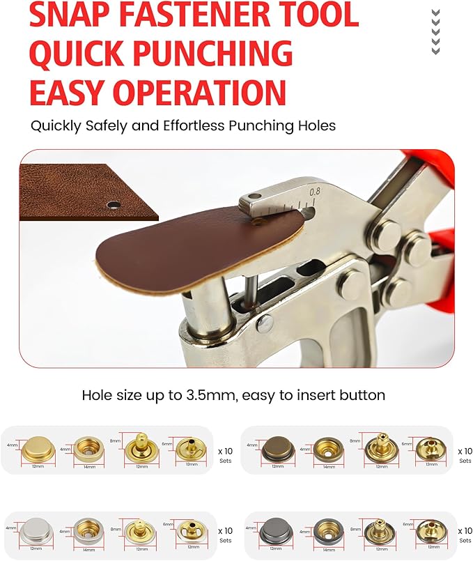 Snap Button Tool Kit, Heavy Duty Snap Fastener Tool with Built-in Hole Punch, 40 Sets 4 Colors Metal Button Kit for Boat Cover Repair, Ideal Marine Snap Setter Tool for Boat Covers, Canvas, Fabric