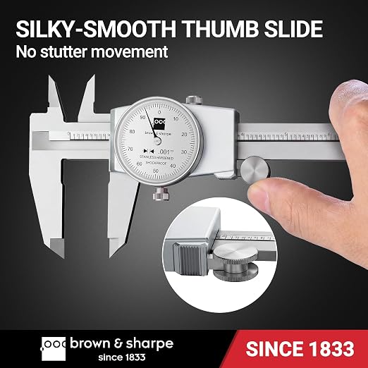 TESA Brown & Sharpe 599-579-8-1 Stainless Steel Dial Caliper, White Face, 0"-8" Range, +/-0.001" Accuracy, 0.001" Resolution, Meets DIN 862 Specifications