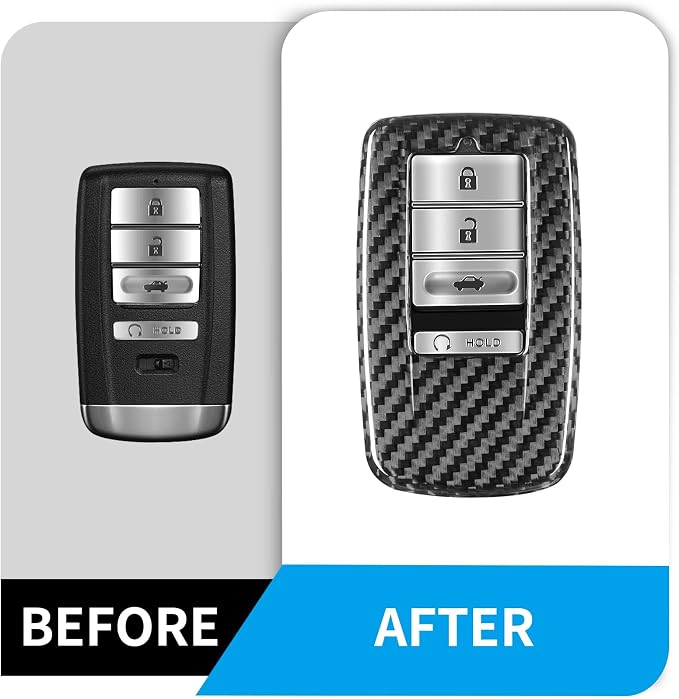 T-carbon Key Fob Cover Fits Acura MDX 2022,Glass Fiber Key Fob Case Compatible with Acura 2023 RDX MDX RLX NSX ILX TLX TLX-L CDX Smart Remote Keyless Accessories Key Shell Protector Silver Black