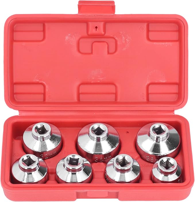 Brilluxa Oil Filter Wrench, 7pcs Cap Socket Set 3 8in Drive 24-38mm Oil Filter Removal Tool Compatible with Engine Service