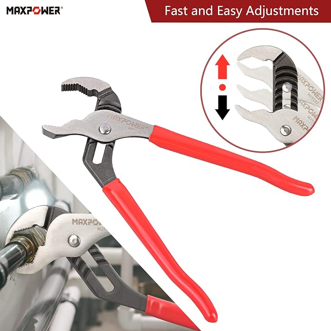 MAXPOWER 10 inch Groove Joint Pliers, Quick Adjustable Serrtated V Jaw Tongue and Groove Pliers