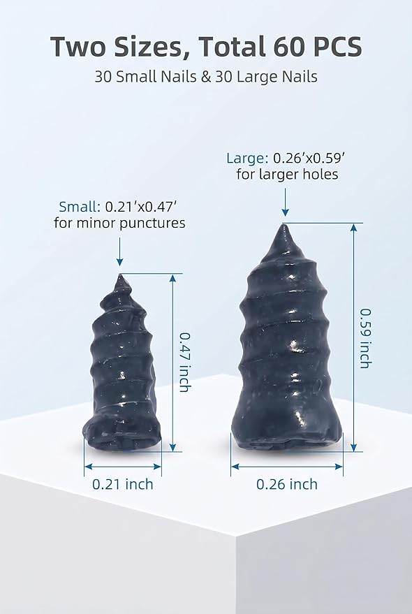 65 PCS Tire Repair Rubber Nails Kit with 2 Tubes of Black Tire Sealant Glue, 2026 New Screw in Tire Plugs Kit, Fast Self-Service Tire Repair Screws Kit for Car Motorcycle Truck Tractor Puncture Repair