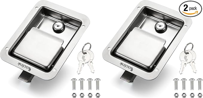 Truck Tool Box Lock Replacement kit, Stainless Steel Locking Paddle Latch for Truck Bed Toolbox Handle, Trailer Door, RV, Camper, ATV, UTV, 5.85" L x 4.25" W with Keys (Pack of 2)