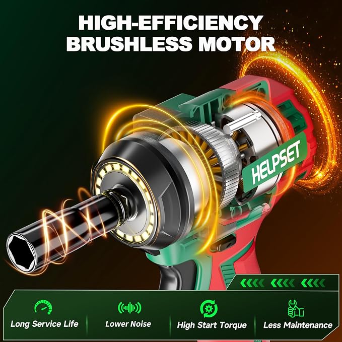 Cordless Impact Wrench 1/2", 650Nm (480Ft.lb) Brushless Impact Gun with 2x4.0Ah Batteries and Fast Charger, Electric Impact Driver for Car/Lawn Mower, 6 Sockets & Toolbox