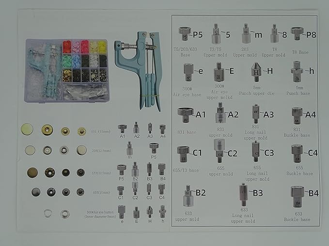 Sewing Snaps Fasteners Kit with Press Pliers Installment Tool, Heavy-Duty Snap Pliers Sets with 4 Size Plastic Metal No-Sew Snap Buttons for Sewing Clothing, Bibs, Rain Coat Crafting DIY Handmade