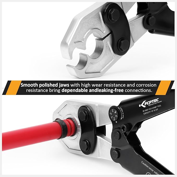 KF CPTEC PEX Clamp Tool Kit, 1/2" & 3/4" PEX Crimping Tool with Go/No-Go Gauge, ASTM F1807 Compliant, Chrome-Plated Jaw, Includes Assorted Accessories for Plumbing Installation & Repair