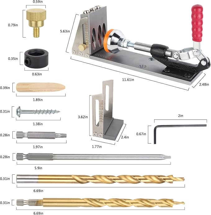 Kosmi pocket hole jig Kit,Professional Woodworking Dowel Jig Kit,Upgraded All-Metal Pocket Screw Jig for Carpentry Joinery Men,Set Jig Wood Woodwork Guides Joint Angle Tool Carpentry Locator