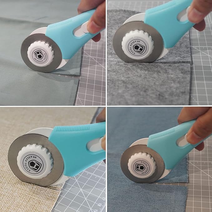 60mm Rotary Cutter with 5pcs Extra Blades, Bearing Design Rolling Cutter with Safety Lock for Fabric, Leather, Crafting, Sewing, Quilting, Fabric Rotary Cutter Perfect for Left & Right Hand (Blue)