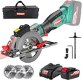 HYCHIKA Cordless Circular Saw, 18V Mini Circular Saw with 4.0Ah Battery, 3 Blades(4-1/2",4-9/10"), 3500RPM Max Cuting Depth:90°(48mm)/45°(32mm), Compact Circular Saw for Wood, Plastic and Soft Metal