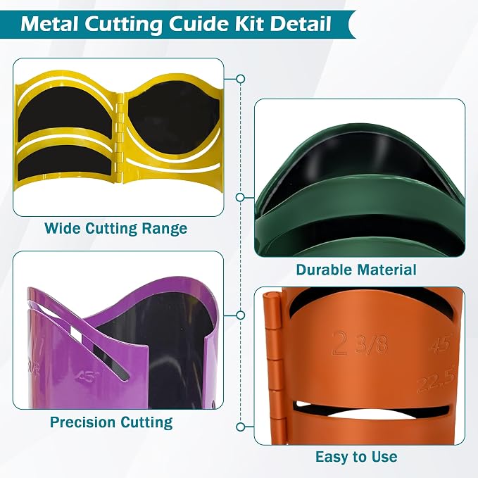 Magnetic Metal Cutting Guide Kit Includes Sizes：1-5/8" 1-7/8" 2-3/8" 2-7/8" 3-1/2" 4-1/2" Pro Pipe Cutting Guide Cuts at 45°, 90°, 22.5°and Saddle Cut, Cut Pipe Saddle Template Cutting Guide,Steel