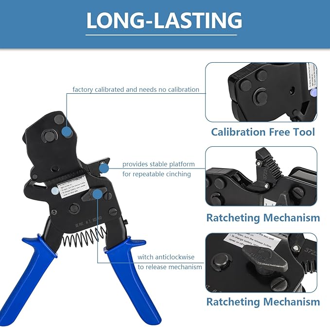 PEX Ratchet Cinch Clamp Tool for Stainless Steel Clamp Rings, One-Hand Ratchet Design Crimper Tool from 3/8", 1/2", 3/4", 5/8" and 1", ASTM2098