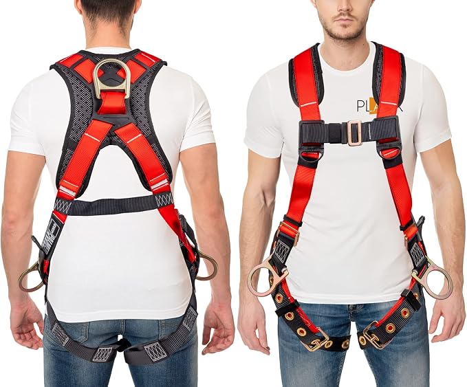 Full Body Harness with 5 Point Adjustment, Dorsal D-ring, Grommet Legs, Two Side D Rings, and Fall Indicators