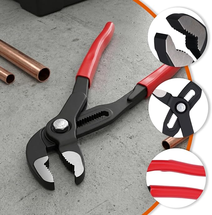 8701250 Cobra Water Pump Pliers, 10 inch, Self-Locking with Pinch Guard, 25 Adjustment Positions, Red