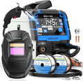 AZZUNO 145A MIG Welder with Welding Helmet, 110V/220V Dual Voltage 4 in 1 Gas/Gasless Flux Core MIG Welder/Lift TIG/Stick Welding Machine, Wire Feed Welder with Synergic Control