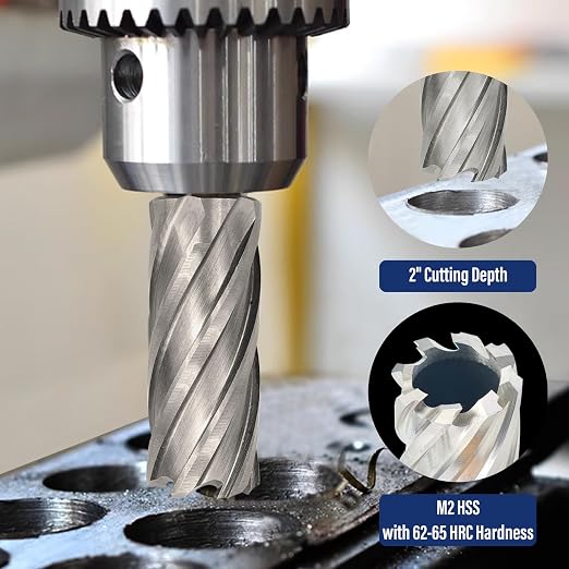 Pro Edge 6pcs Annular Cutter Set, 2" Cutting Depth, 7/16" to 1-1/16" Cutting Diameter, M2 Mag Drill Bits for Magnetic Drill Press with 2 Pilot Pin & 1 Hex Wrench, for Steel, Aluminum, Copper