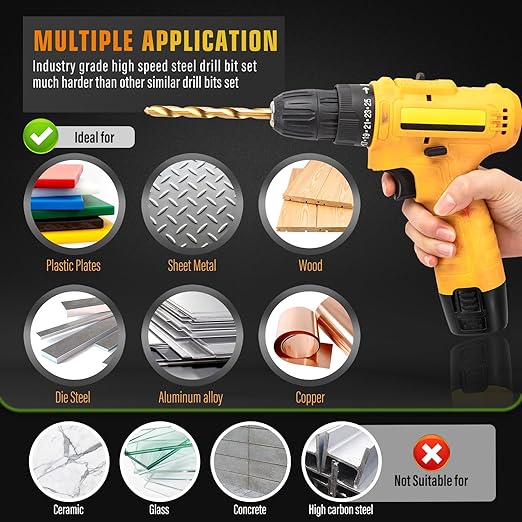 230 Pcs Titanium Twist Drill Bit Set for Metal and Wood,135°Tip High Speed Steel Titanium Drill Bit Kit Set, Drill Bits Kit for Wood, Aluminum Alloy, Metal, Plastic with Storage Case, 3/64"-1/2"