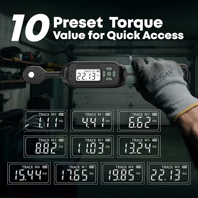 1/4 Torque Wrench Digital(1.1-22.2Ft.Lb) ±1% Average test accuracy Digital Torque Wrench 1/4 Drive with Buzzer and Colorful LED Indicator/Track Mode for Bike Moto Gunsmithing