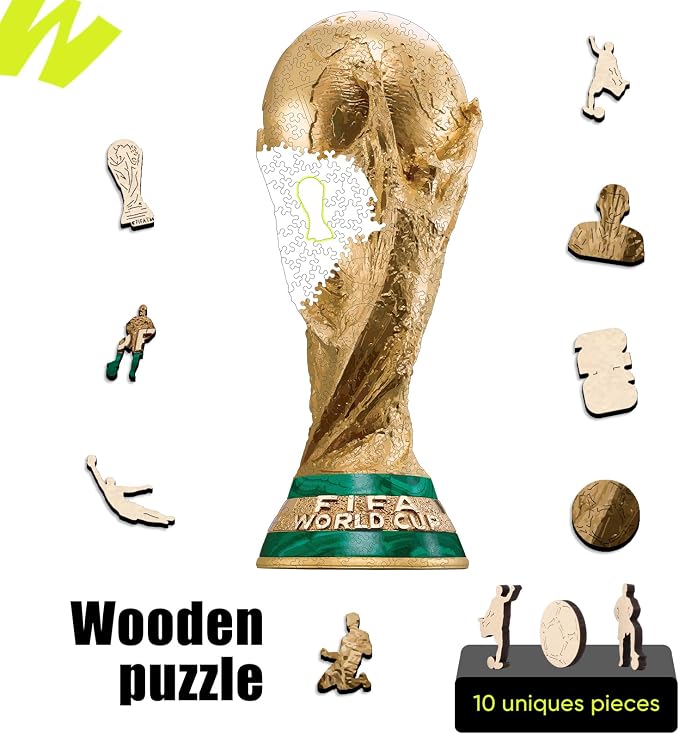 FIFA World Cup2026 Trophy Wooden Puzzle for Adults, 200 Pieces Irregular Shape Puzzle, 5MM Thick, Creative Collectible Jigsaw Puzzles Gift for Fans, Officially Licensed Product, 6.3 x 16