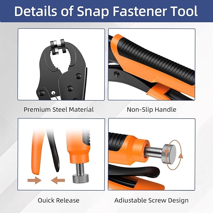 Mostantu Snap Fastener Tool Adjustable Snap Setter Tool with Snaps for Boat Cover